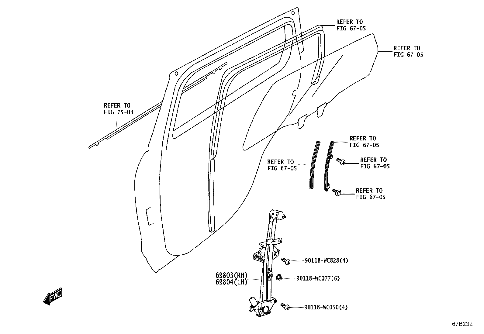 69840-WC003 REGULATOR SUB-ASSY, REAR DOOR WINDOW, LH product image