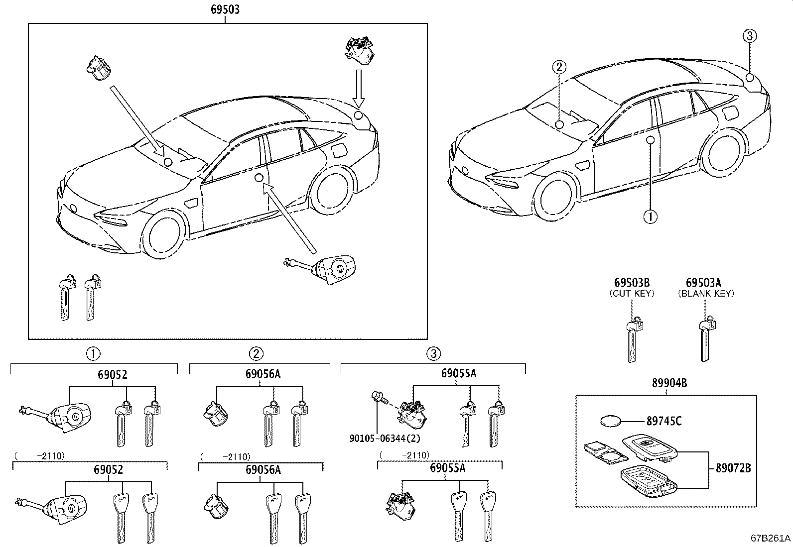 Toyota 69005-62060 CYLINDER SET, LOCK