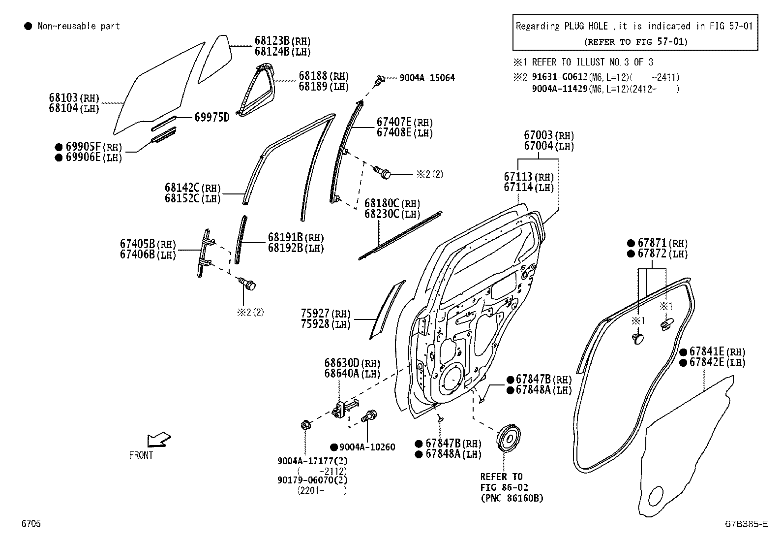 Toyota 90467-06084 CLIP, DOOR WEATHERSTRIP, RH(FOR REAR DOOR)