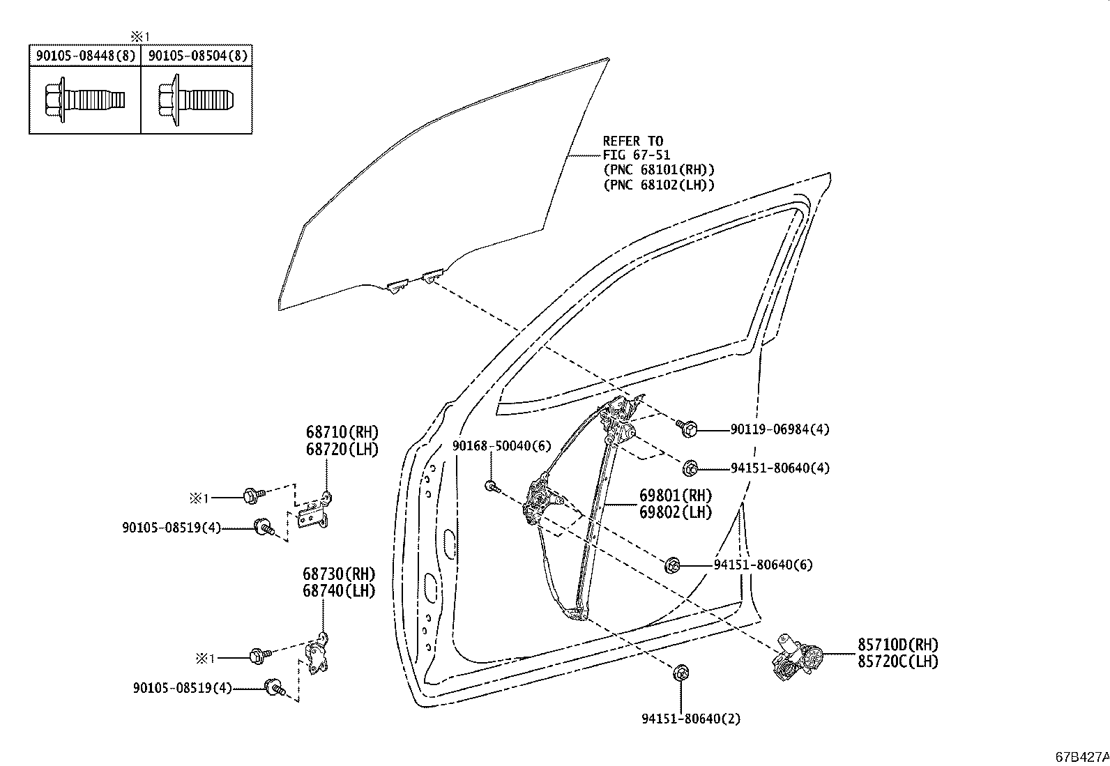 69802-60110 REGULATOR SUB-ASSY, FRONT DOOR WINDOW, LH product image
