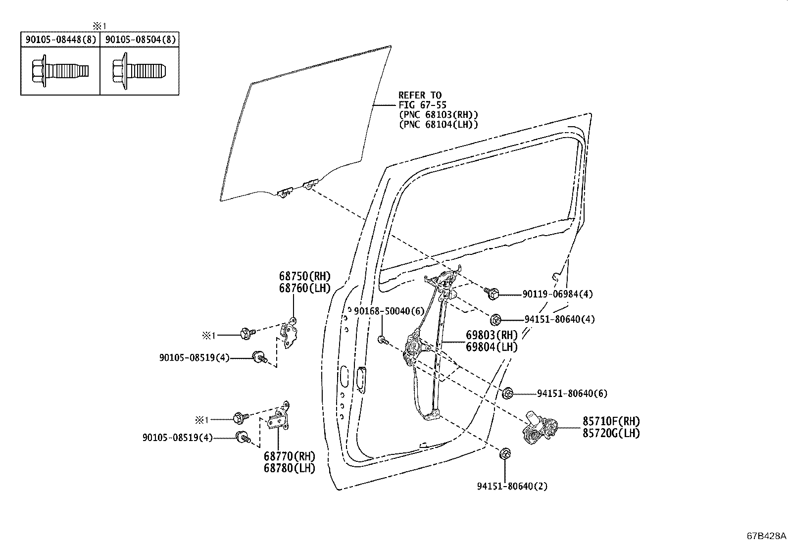 69804-60081 REGULATOR SUB-ASSY, REAR DOOR WINDOW, LH product image