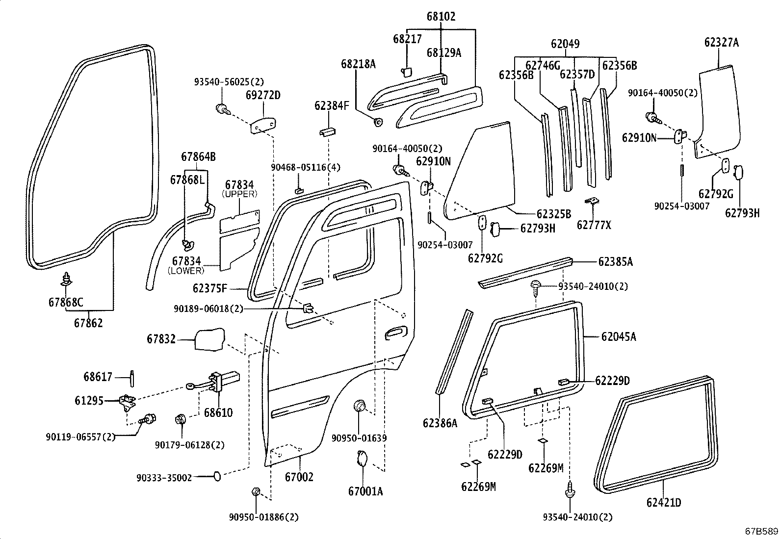 62327-0S010 GLASS, FRONT DOOR WINDOW, REAR LH product image