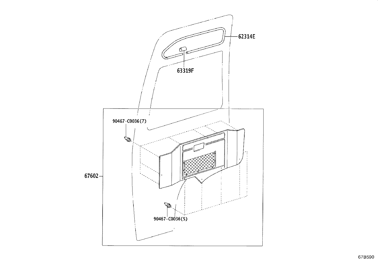 62327-0S010 GLASS, FRONT DOOR WINDOW, REAR LH product image