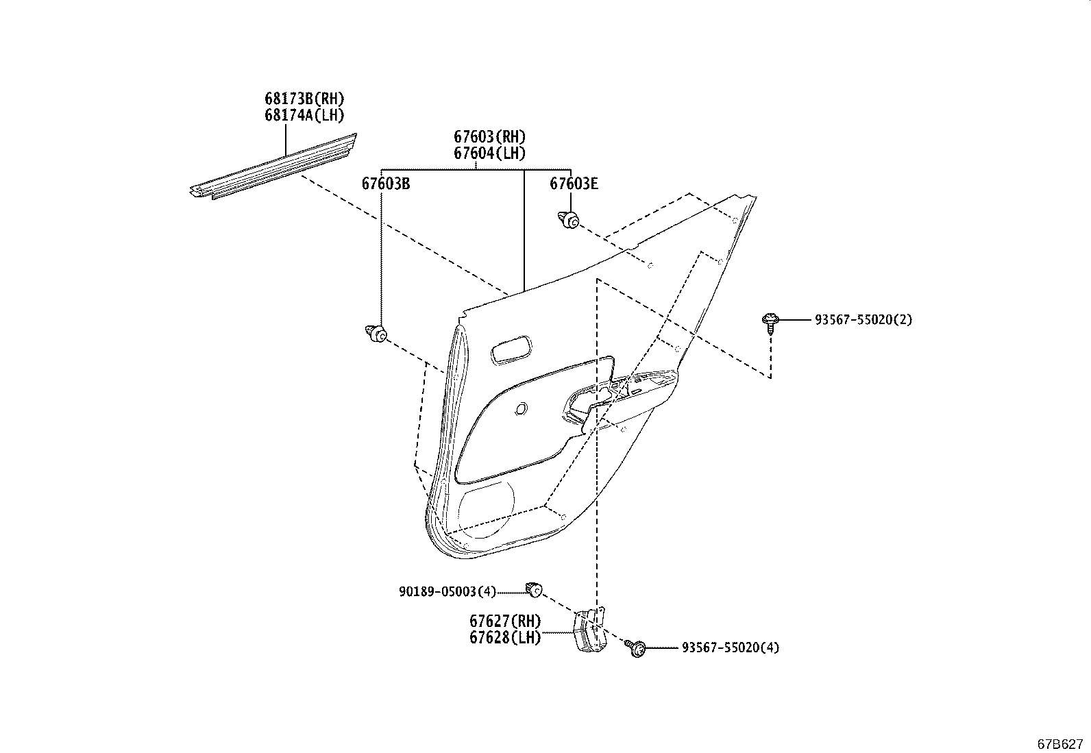 67871-52230 WEATHERSTRIP, REAR DOOR, RH product image