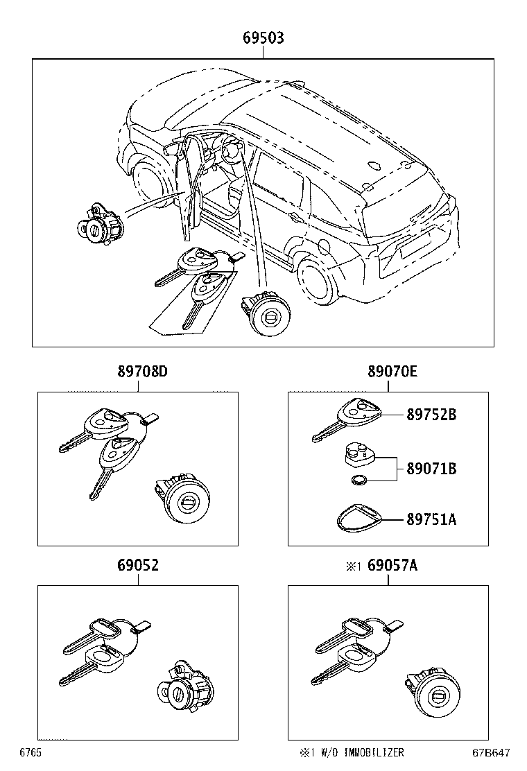 89708-BZ261 CYLINDER SET, LOCK W/TRANSPONDER KEY TRANSMITTER product image