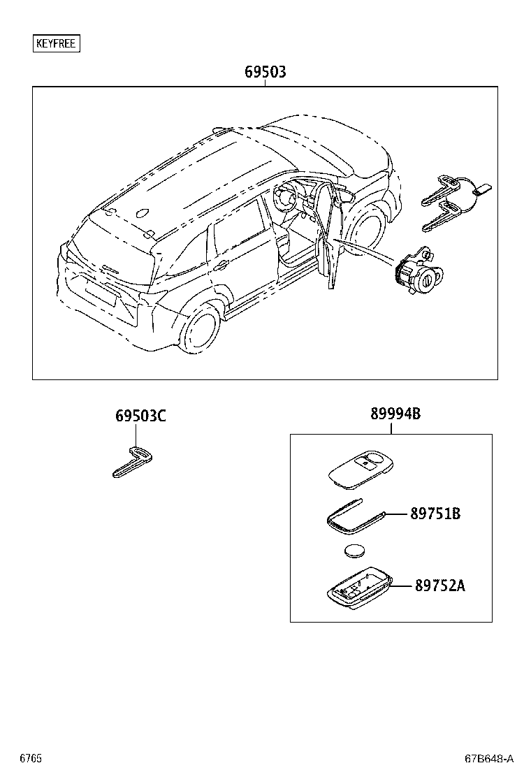 Toyota 69005-BZA72 CYLINDER SET, LOCK