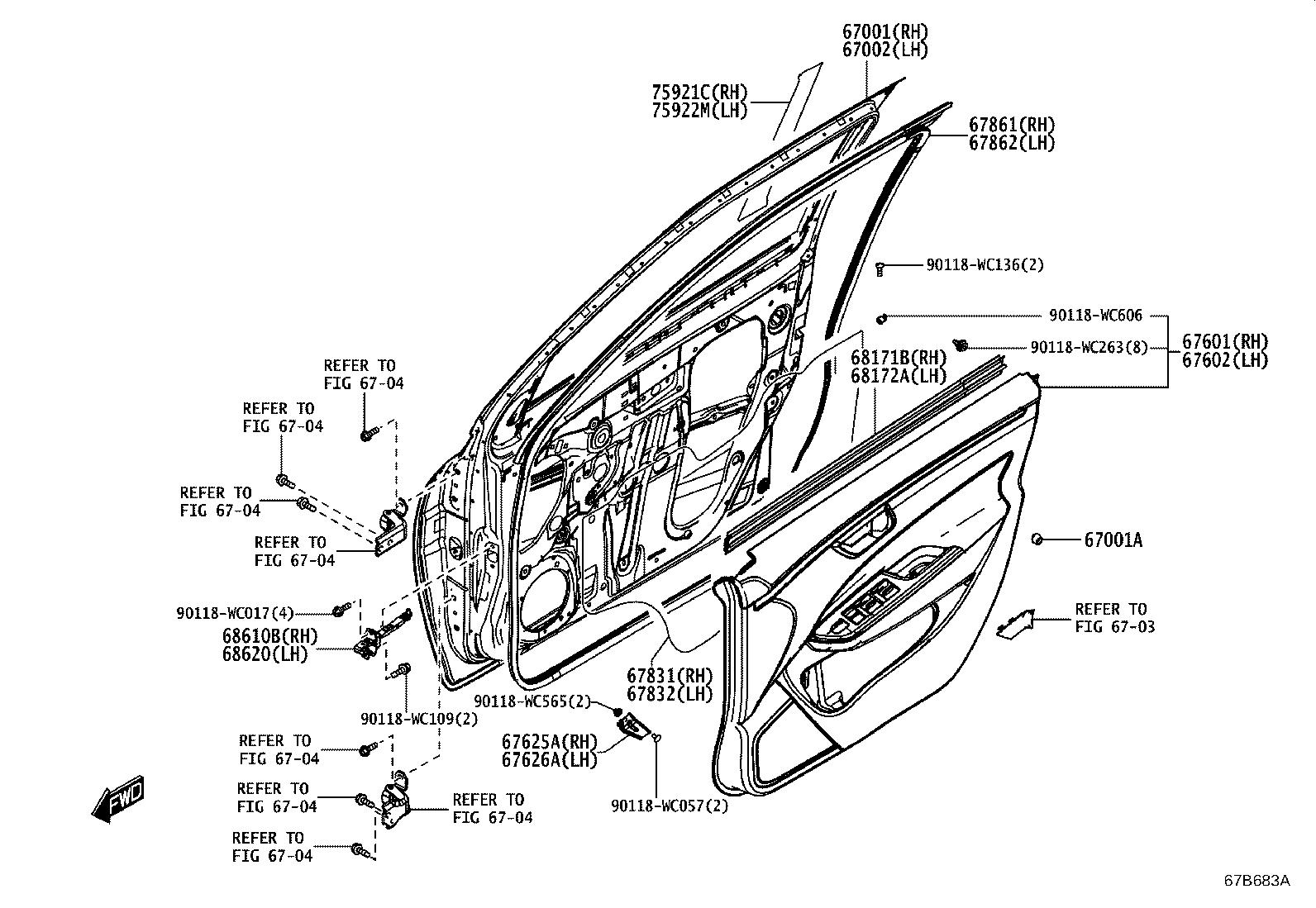 67404-WC004 FRAME SUB-ASSY, FRONT DOOR, REAR LOWER LH product image