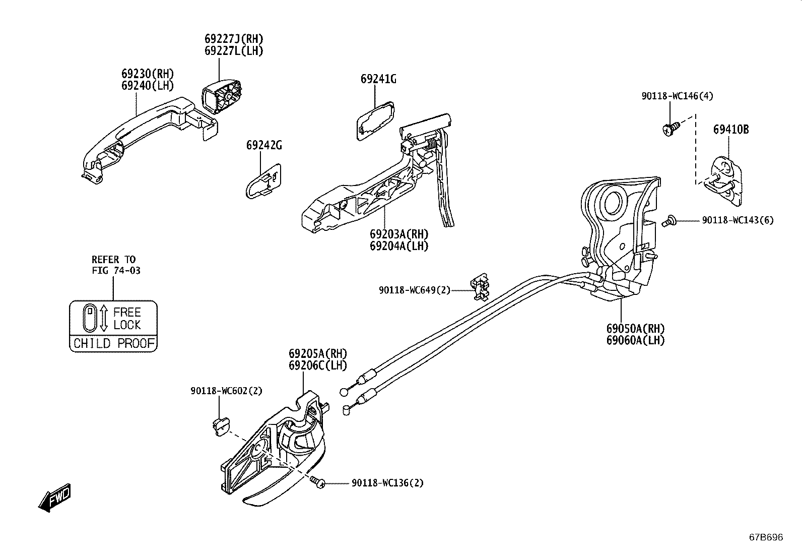 69255-WC009 HANDLE ASSY, REAR DOOR OUTSIDE, RH product image