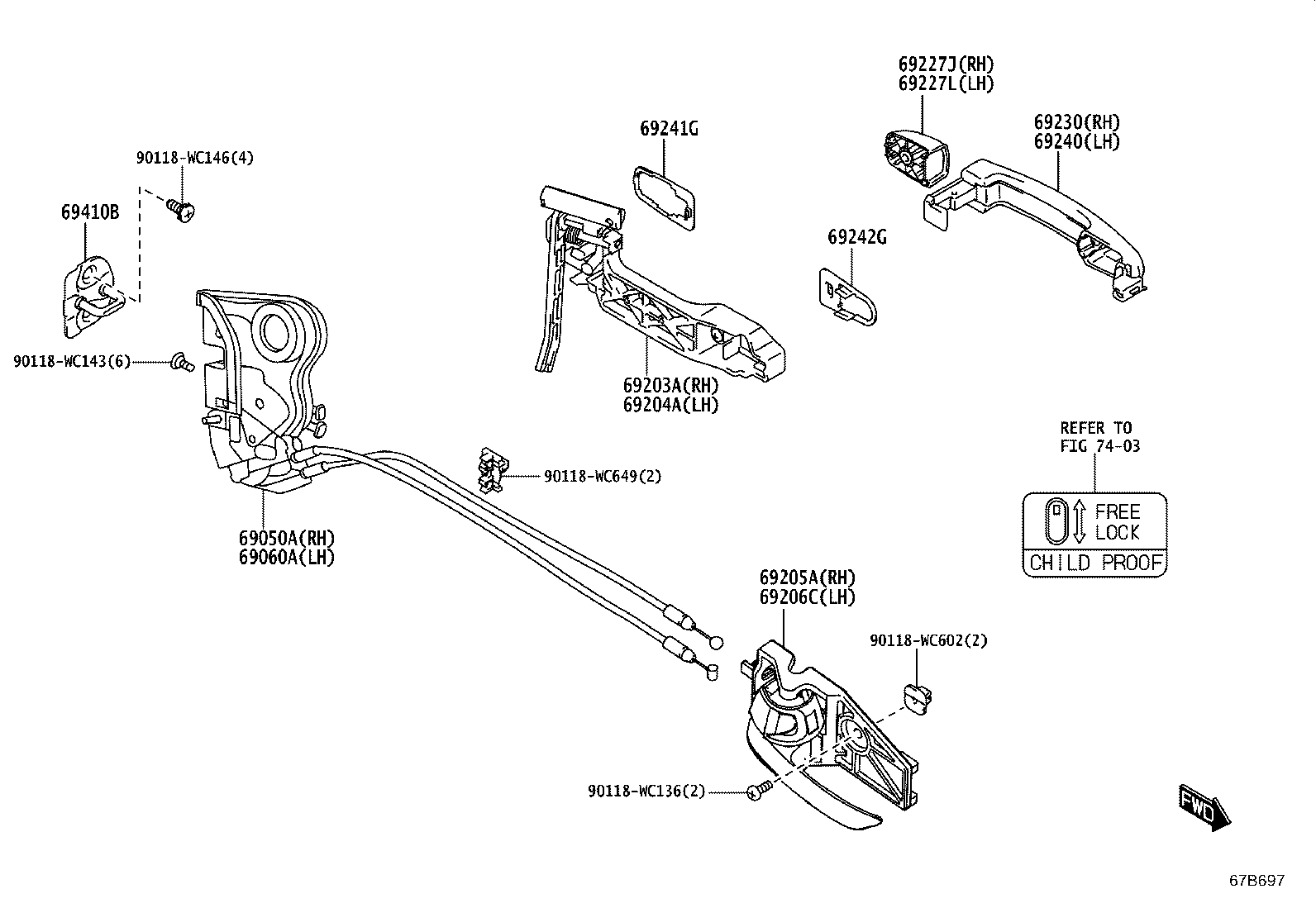 69255-WC009 HANDLE ASSY, REAR DOOR OUTSIDE, RH product image