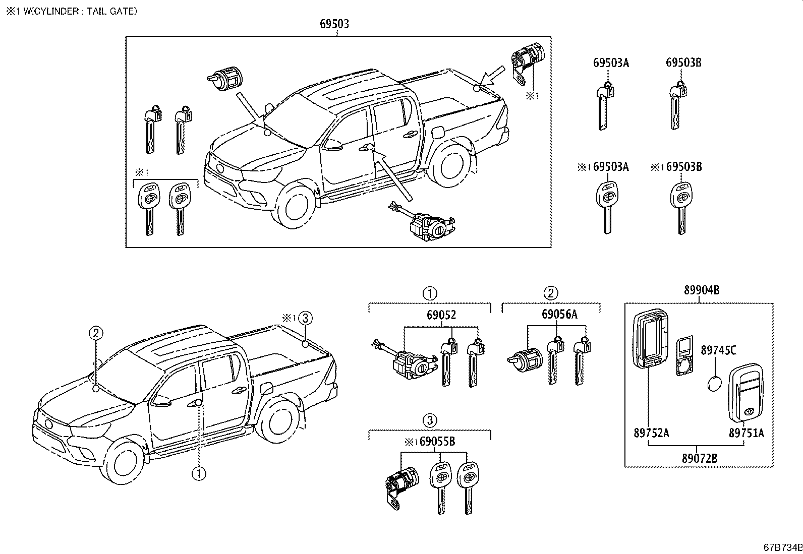 Toyota 89704-F0640 CYLINDER SET, LOCK