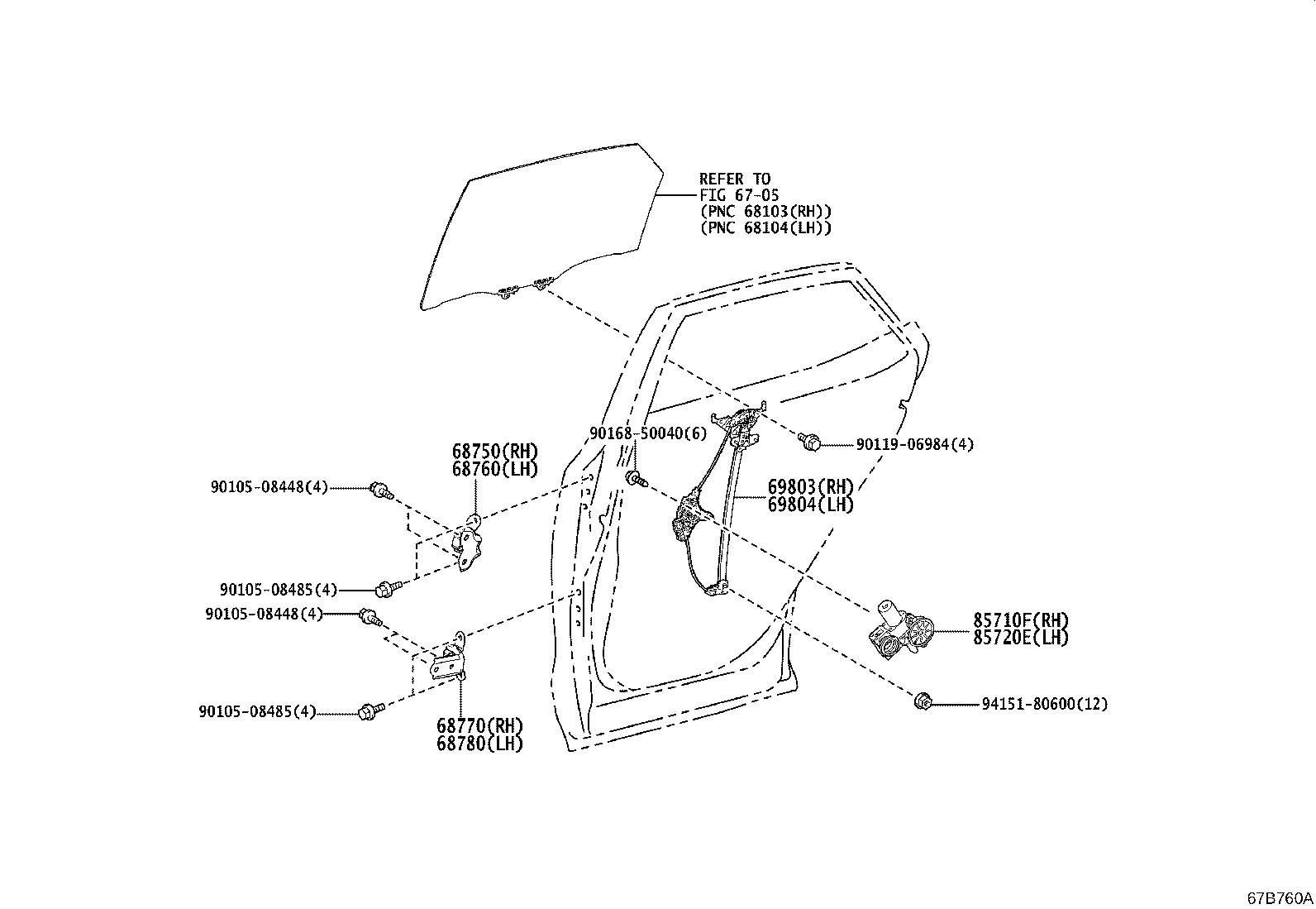 Toyota 69804-78010 REGULATOR SUB-ASSY, REAR DOOR WINDOW, LH