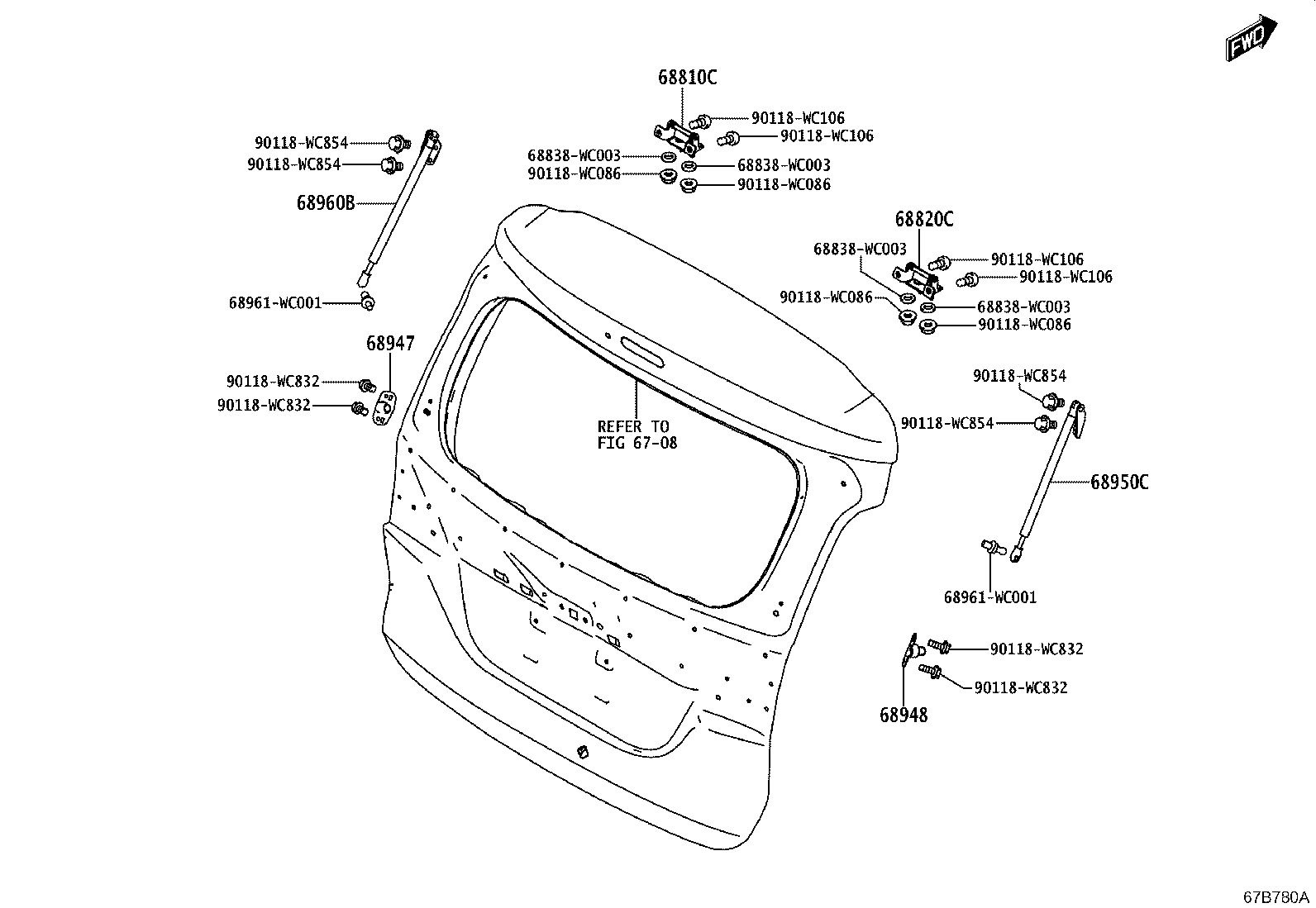 68950-WC008 STAY ASSY, BACK DOOR, RH product image