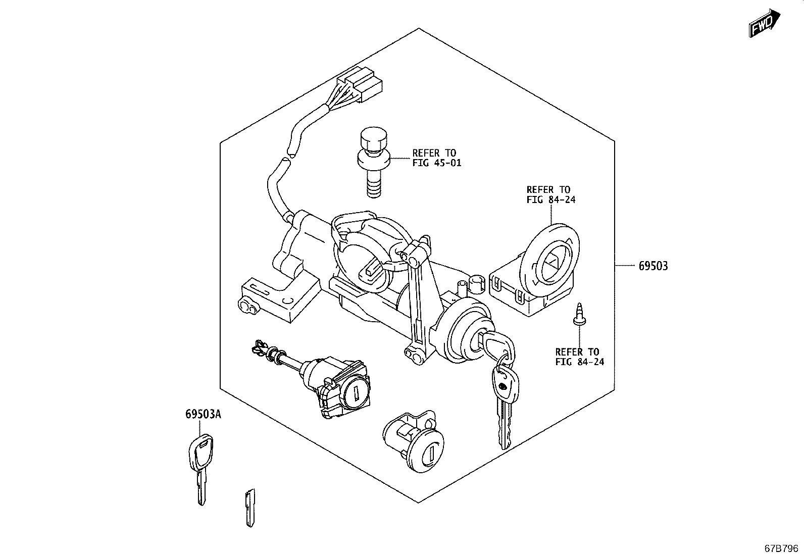 69005-WC021 CYLINDER & KEY SET, DOOR LOCK, LH product image