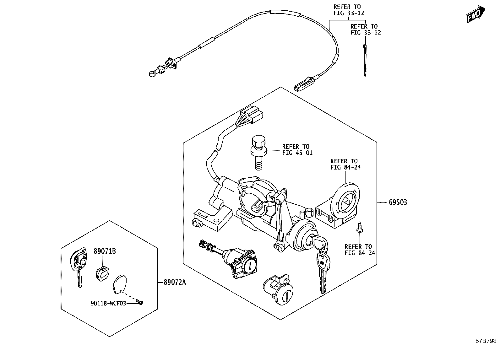 69005-WC021 CYLINDER & KEY SET, DOOR LOCK, LH product image