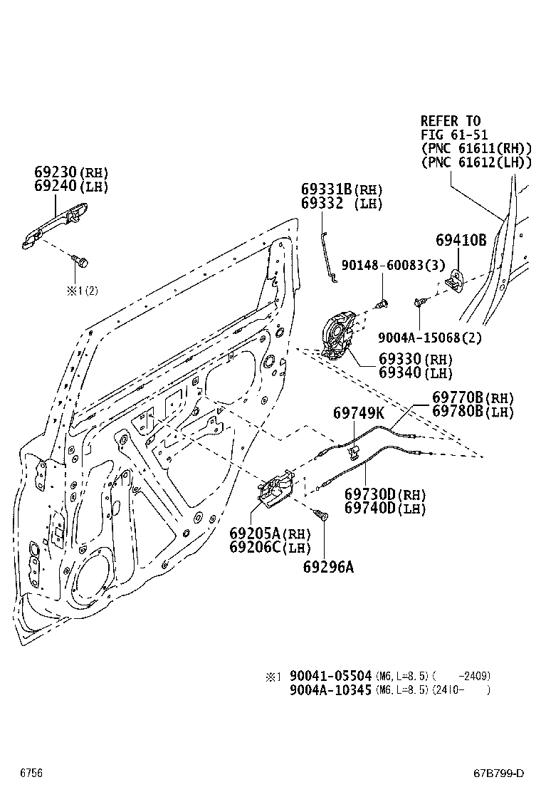 69770-BZ170 CABLE ASSY, REAR DOOR INSIDE LOCKING, RH product image