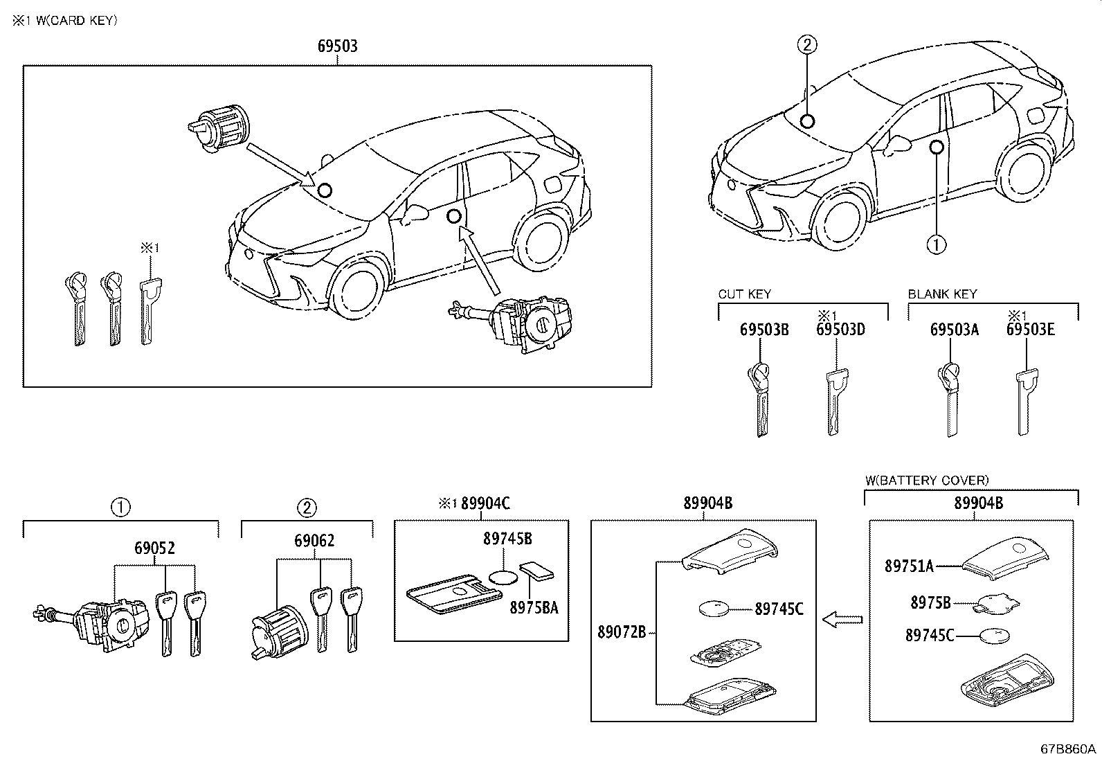 Toyota 69005-78120 CYLINDER SET, LOCK
