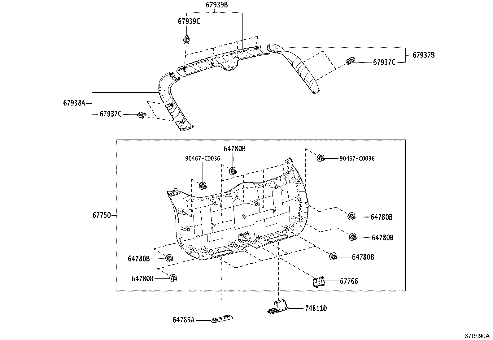 64818-0E080 SPACER, BACK DOOR GLASS, NO.1 product image