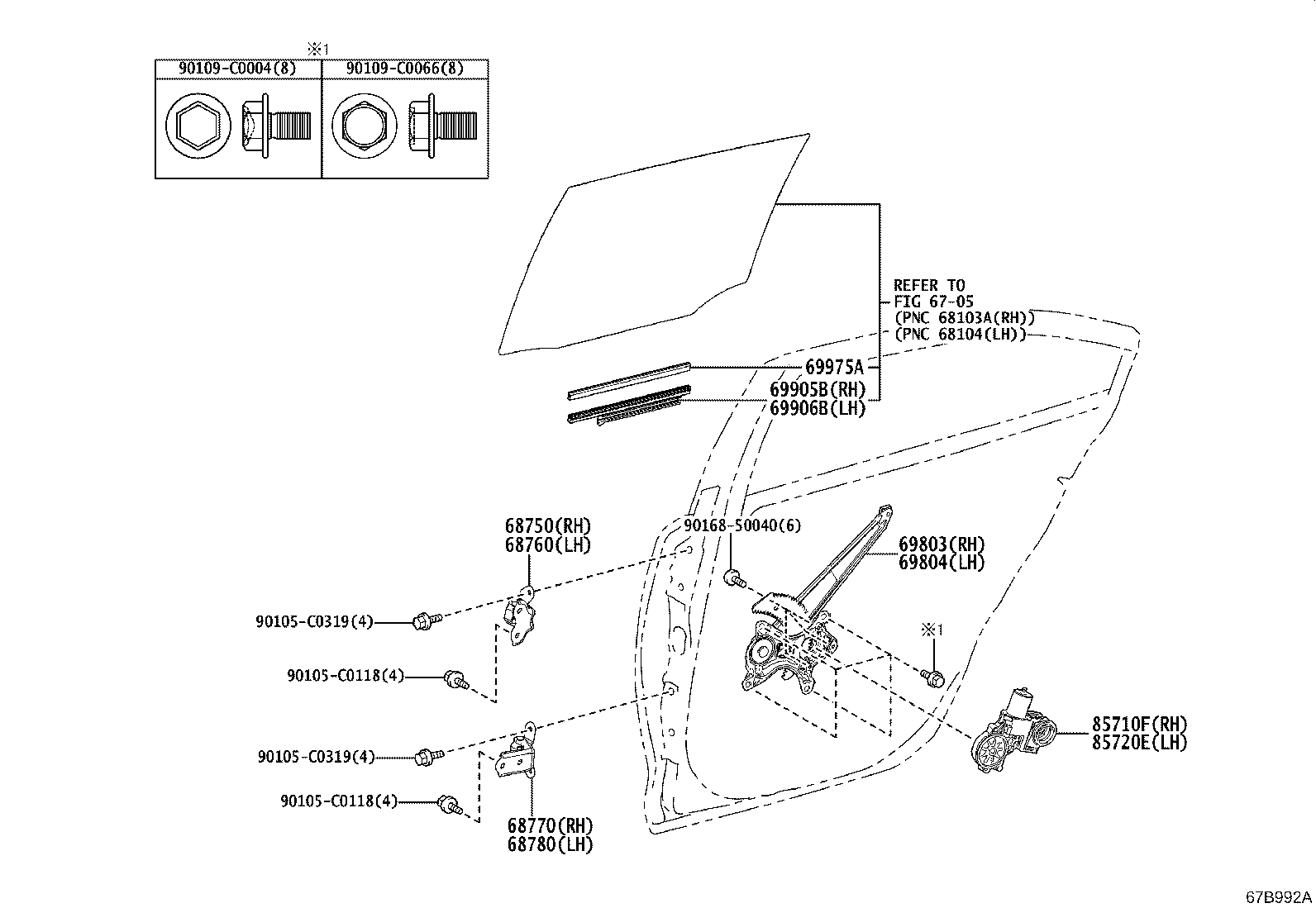 69804-0A030 REGULATOR SUB-ASSY, REAR DOOR WINDOW, LH product image