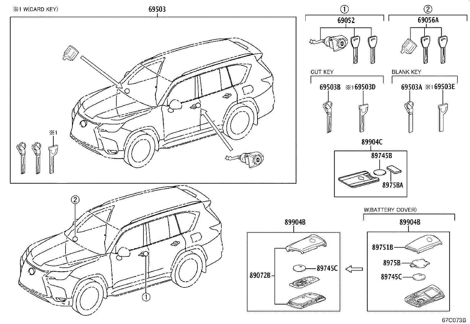 Toyota 69005-60P70 CYLINDER SET, LOCK