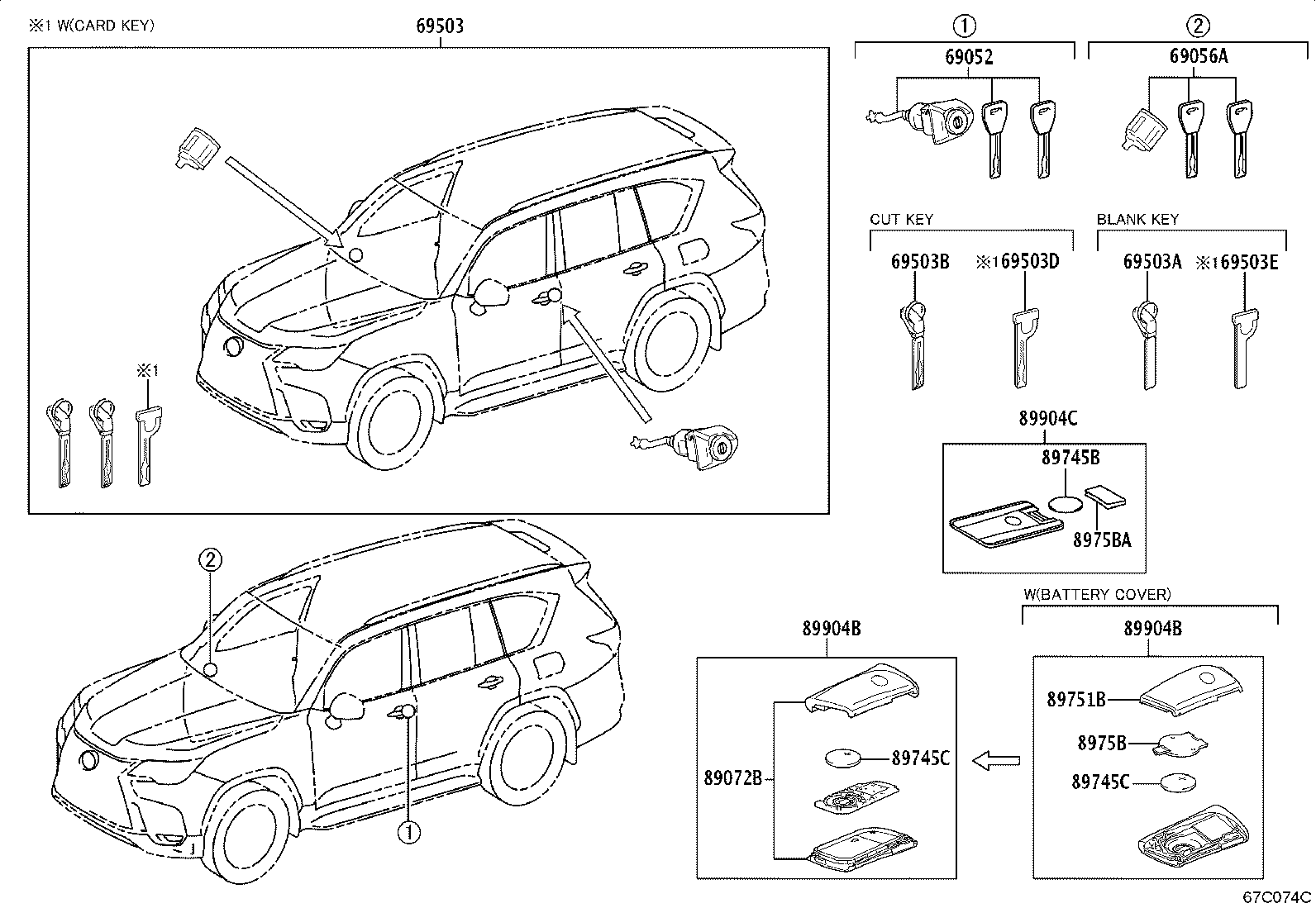 Toyota 69005-60P30 CYLINDER SET, LOCK