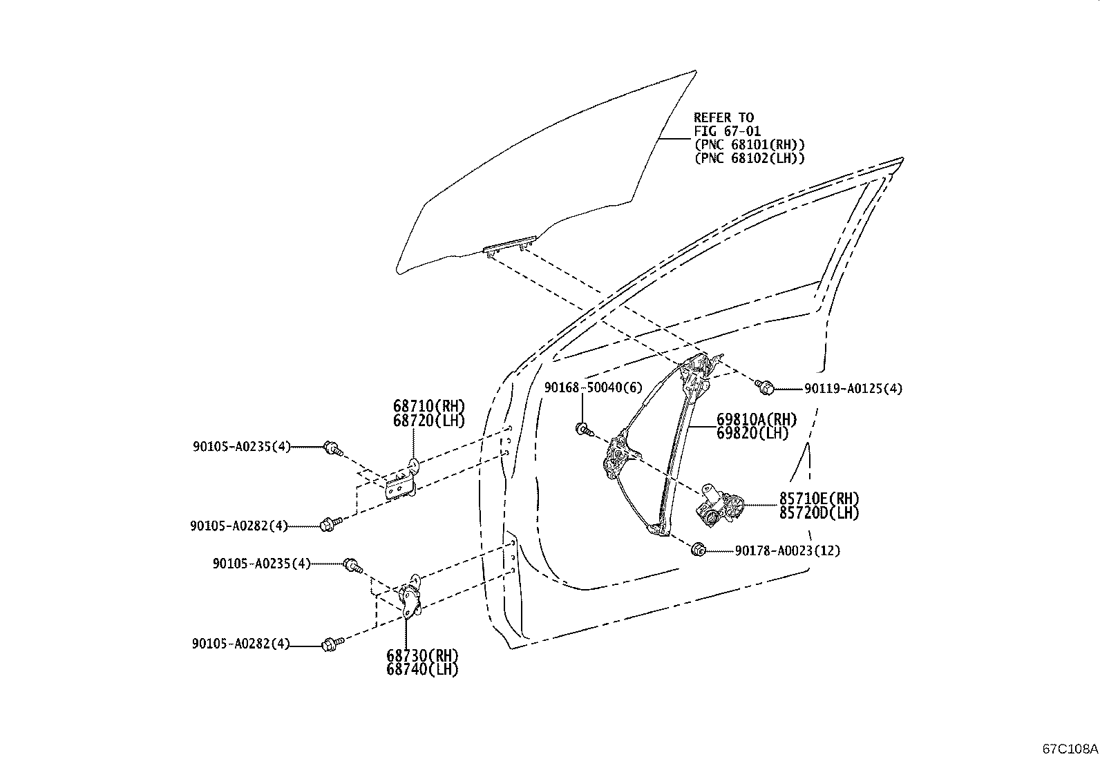 Toyota 69801-F6020 REGULATOR ASSY, FRONT DOOR WINDOW, RH