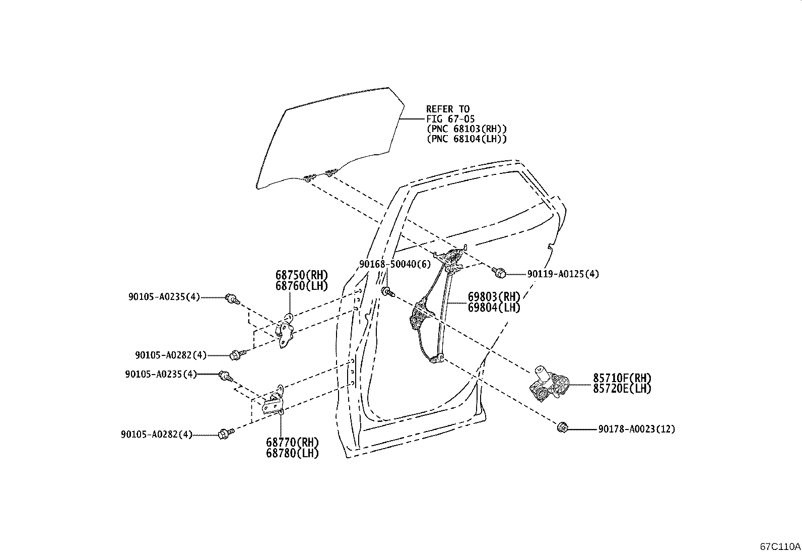Toyota 69803-F6010 REGULATOR SUB-ASSY, REAR DOOR WINDOW, RH