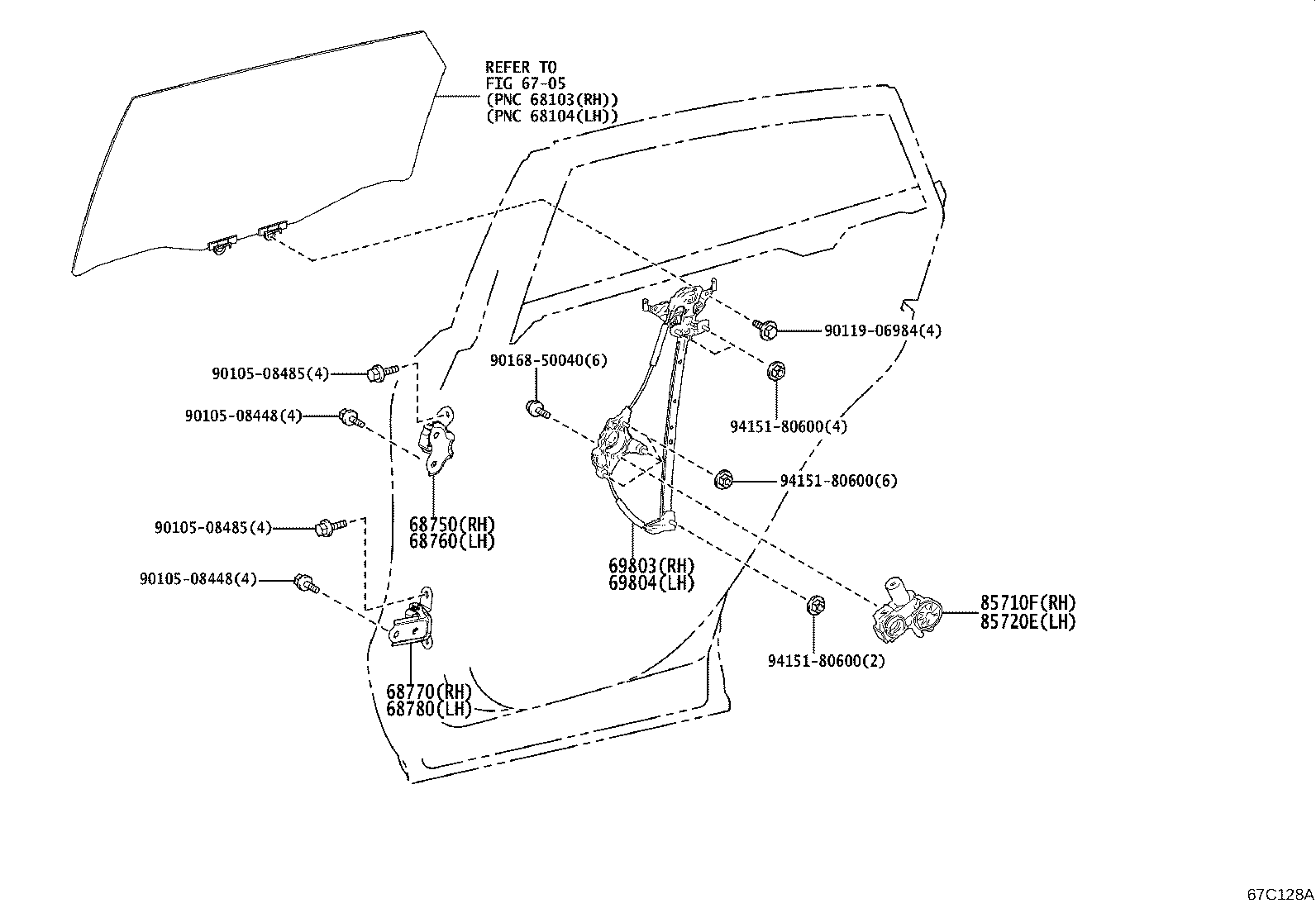 Toyota 69804-42070 REGULATOR SUB-ASSY, REAR DOOR WINDOW, LH