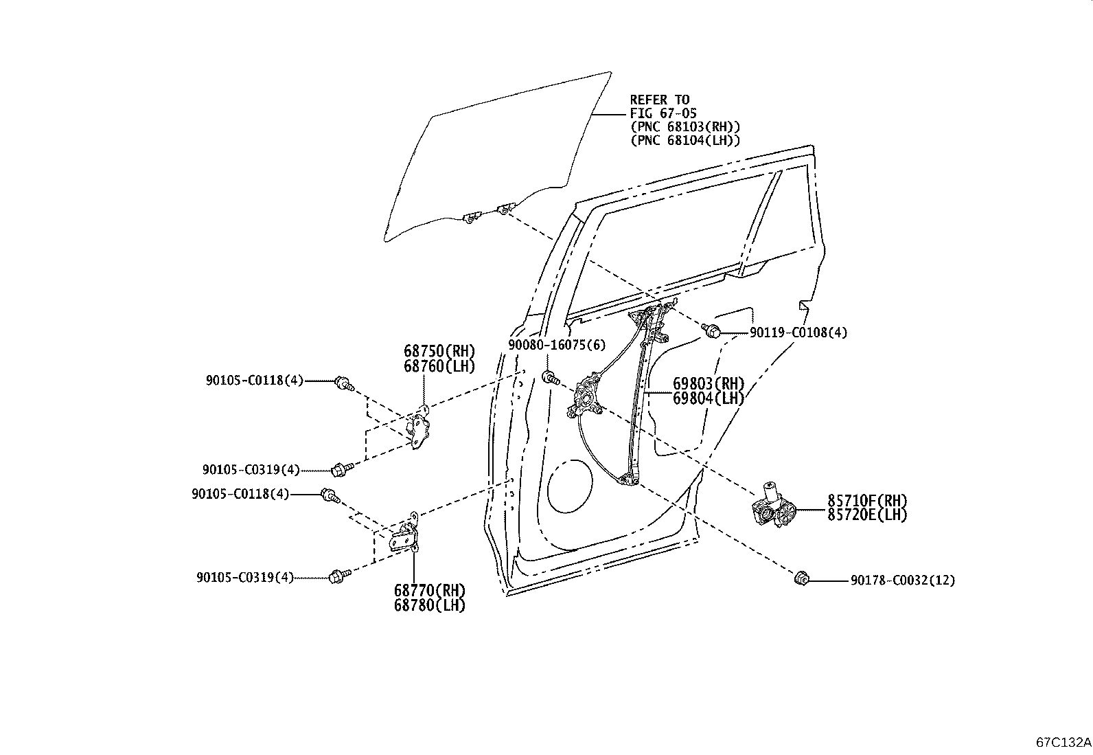 69803-0E040 REGULATOR SUB-ASSY, REAR DOOR WINDOW, RH product image