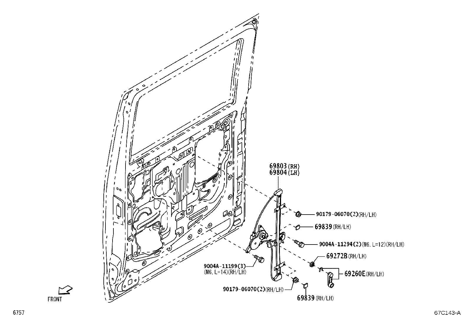 69840-BZ130 REGULATOR SUB-ASSY, REAR DOOR WINDOW, LH product image