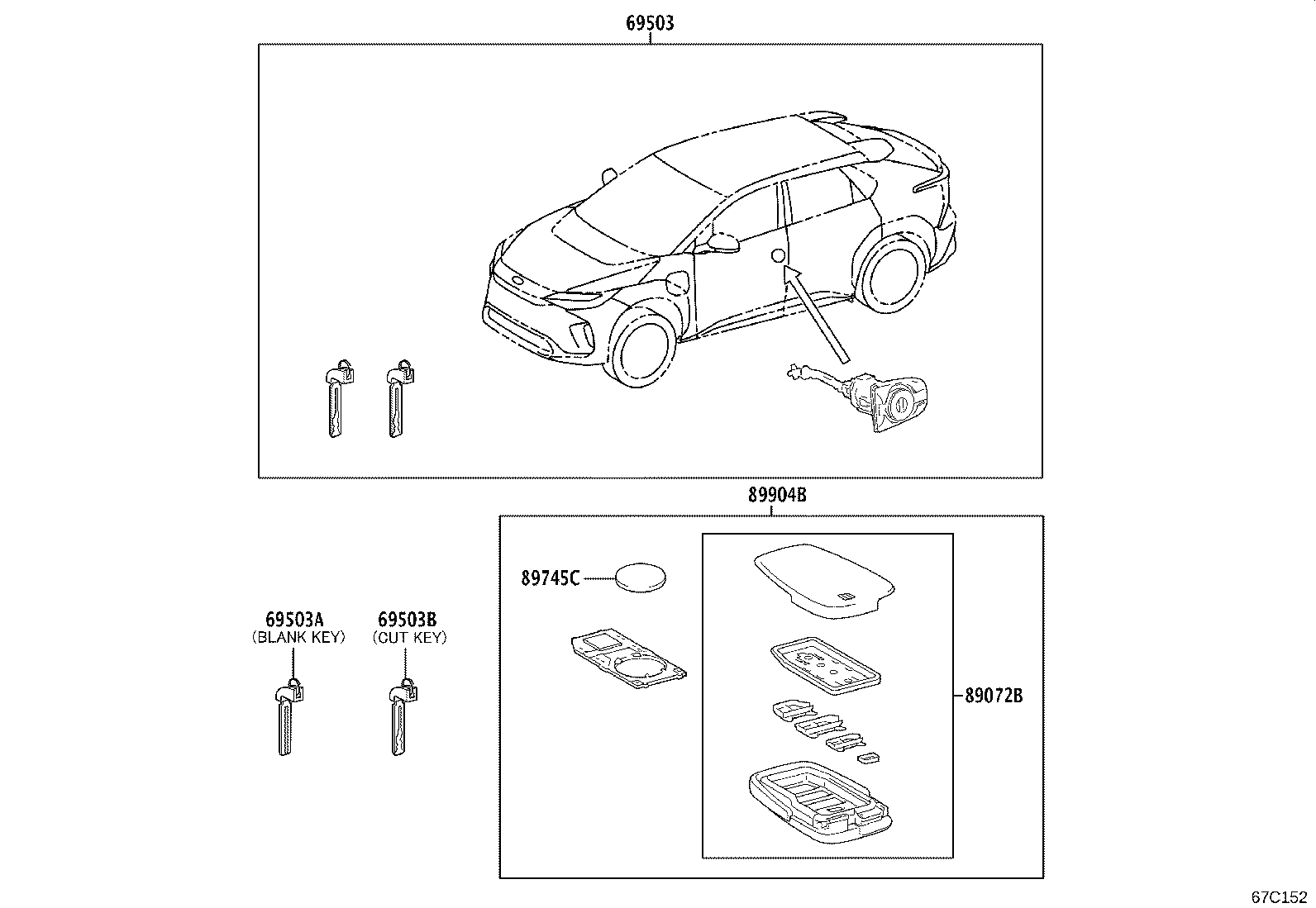 89072-42B40 HOUSING SET, DOOR CONTROL TRANSMITTER (FOR SMART KEY) product image