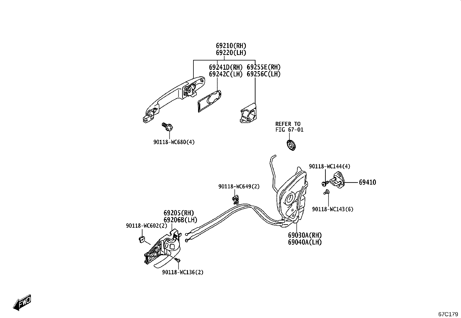 69205-WC002 HANDLE SUB-ASSY, FRONT DOOR INSIDE, RH product image