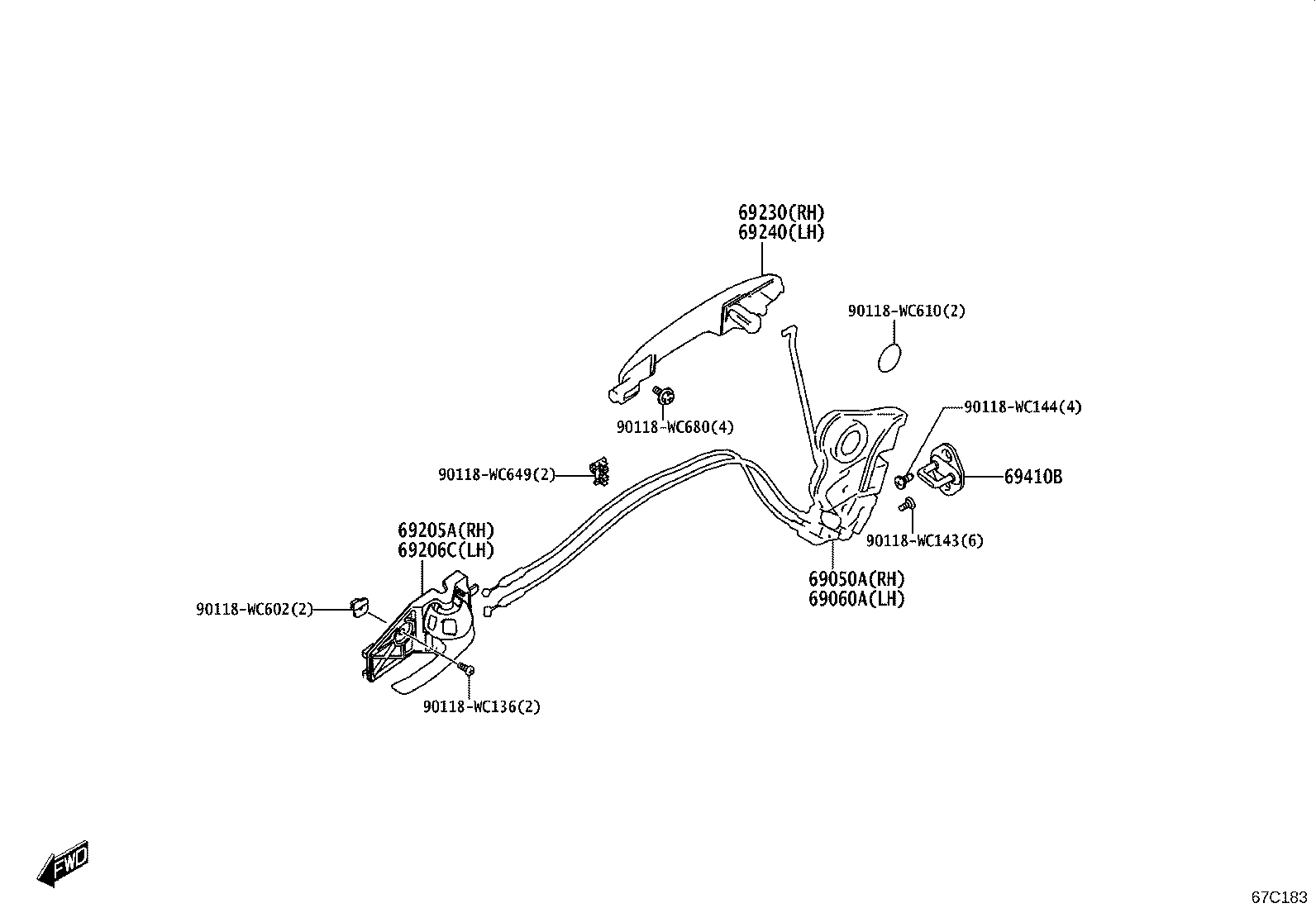 69230-WC032 HANDLE ASSY, REAR DOOR OUTSIDE, RH product image