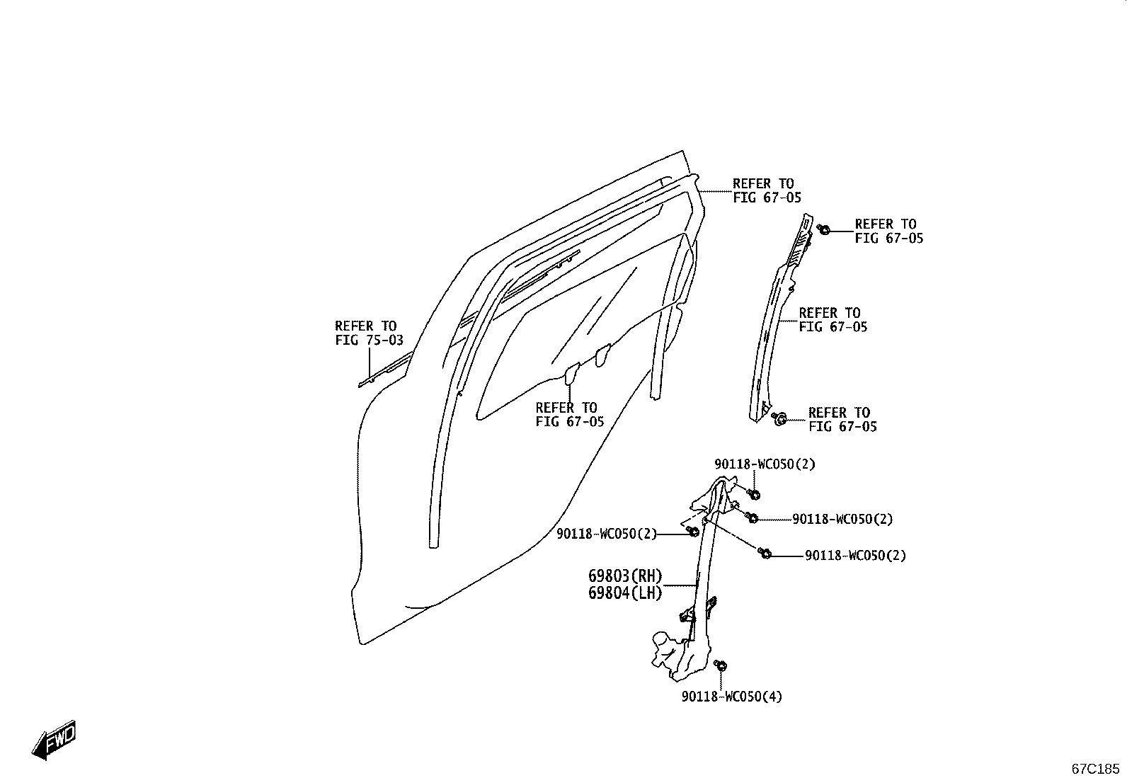 69840-WC006 REGULATOR SUB-ASSY, REAR DOOR WINDOW, LH product image