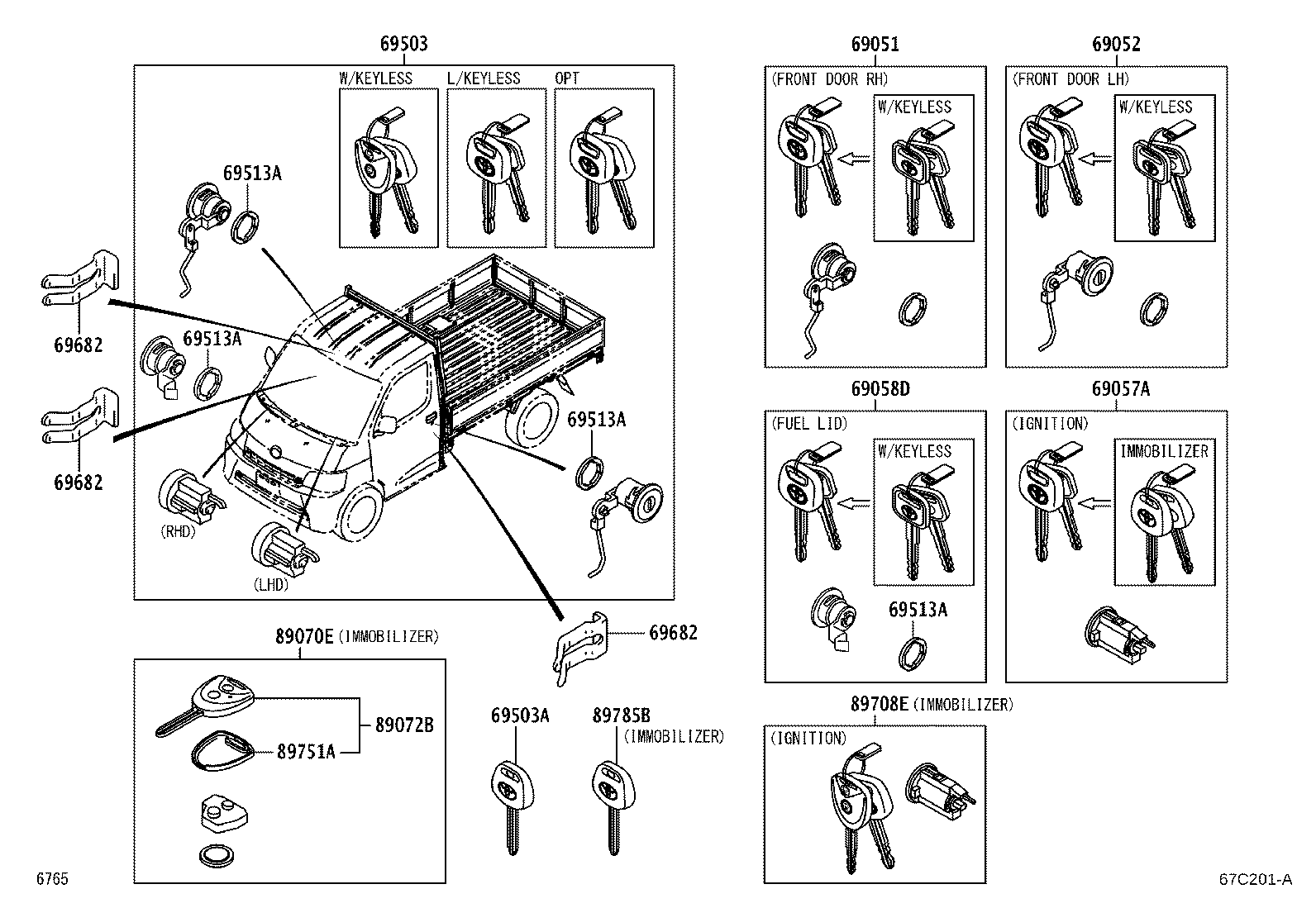 69052-BZ050 CYLINDER & KEY SET, DOOR LOCK, LH product image