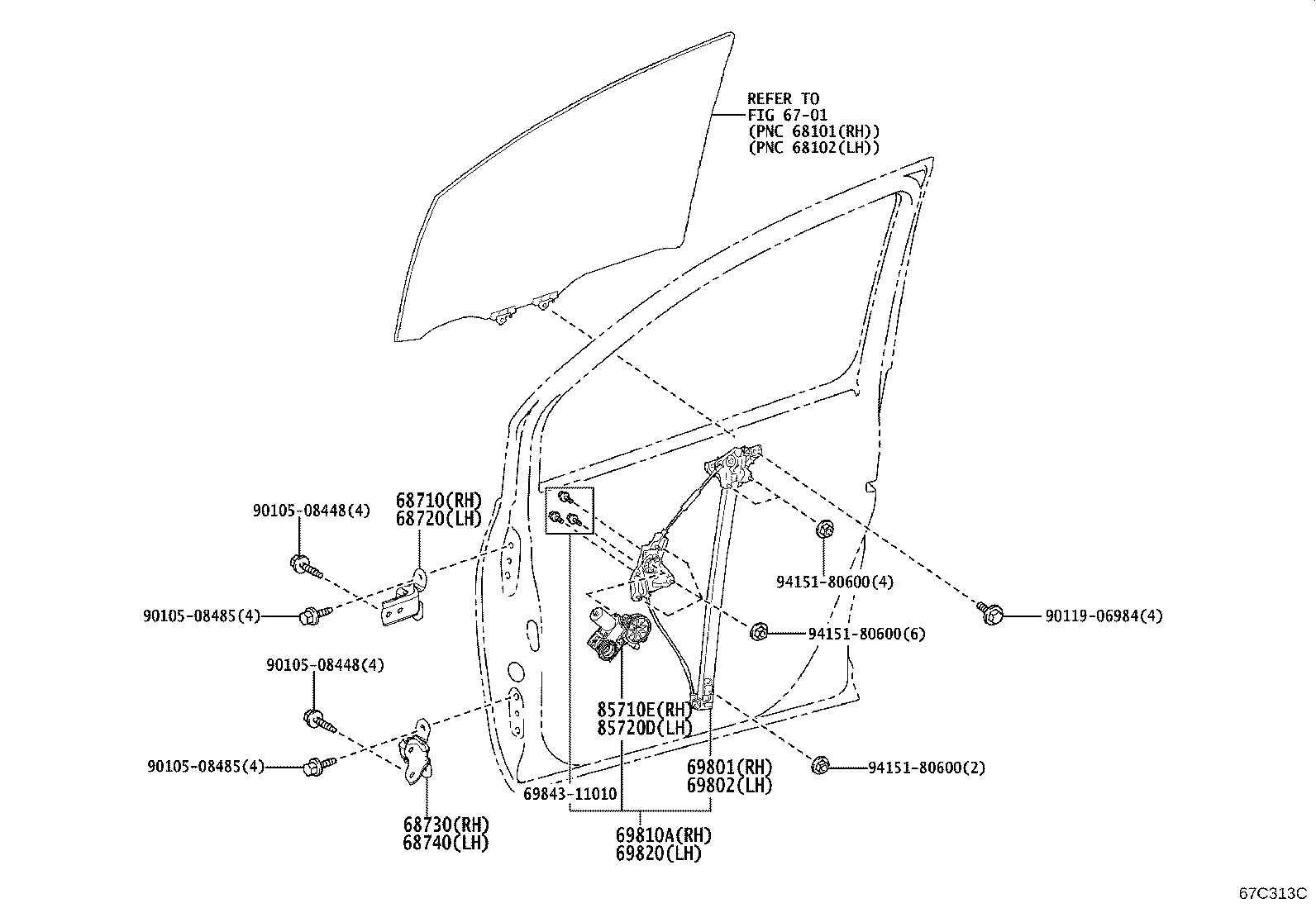 69801-52200 REGULATOR SUB-ASSY, FRONT DOOR WINDOW, RH product image