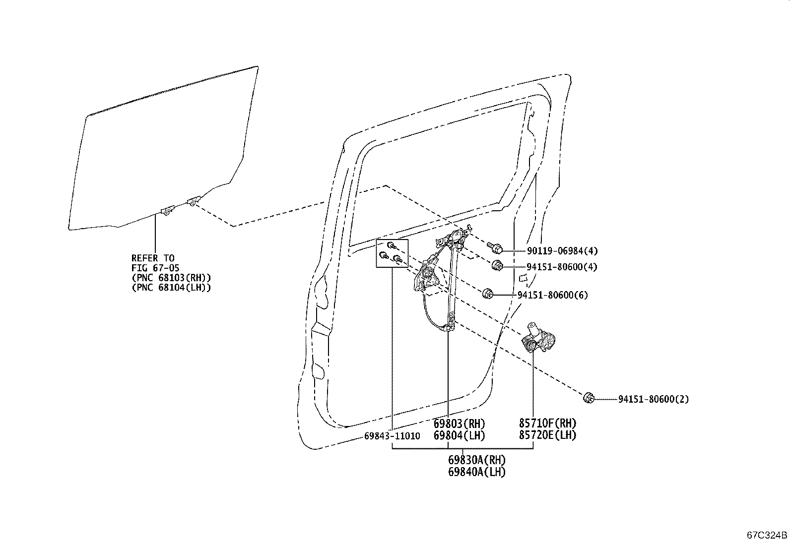 69830-52390 REGULATOR ASSY, REAR DOOR WINDOW, RH product image