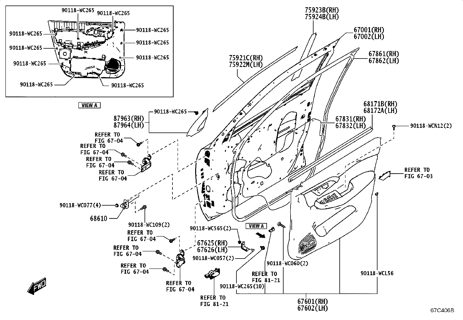 67404-WC006 FRAME SUB-ASSY, FRONT DOOR, REAR LOWER LH product image