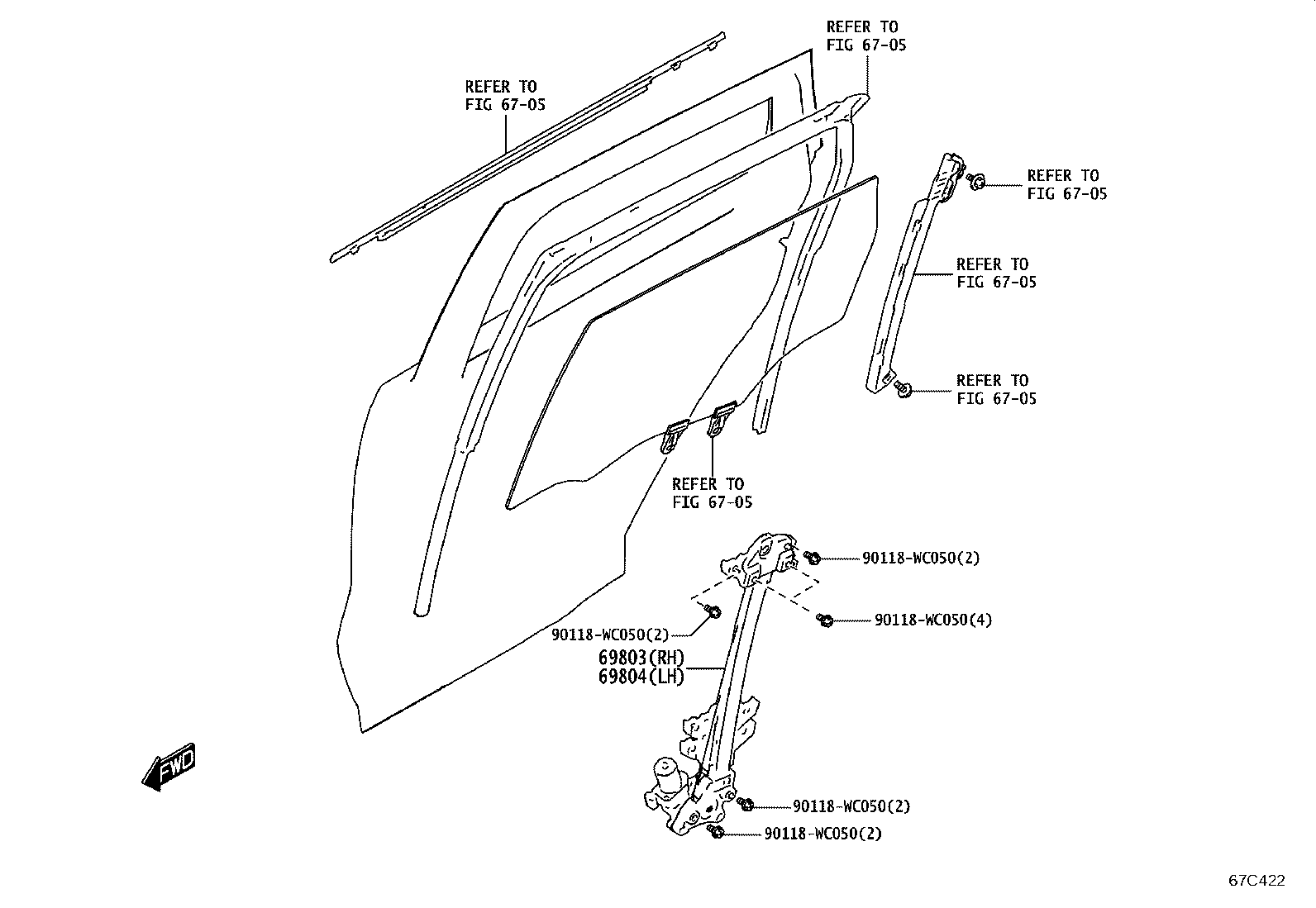 69840-WC010 REGULATOR SUB-ASSY, REAR DOOR WINDOW, LH product image