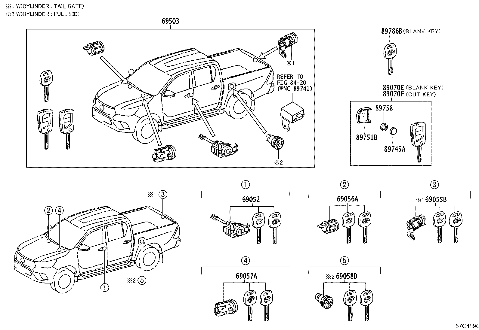 Toyota 89704-F0260 CYLINDER SET, LOCK