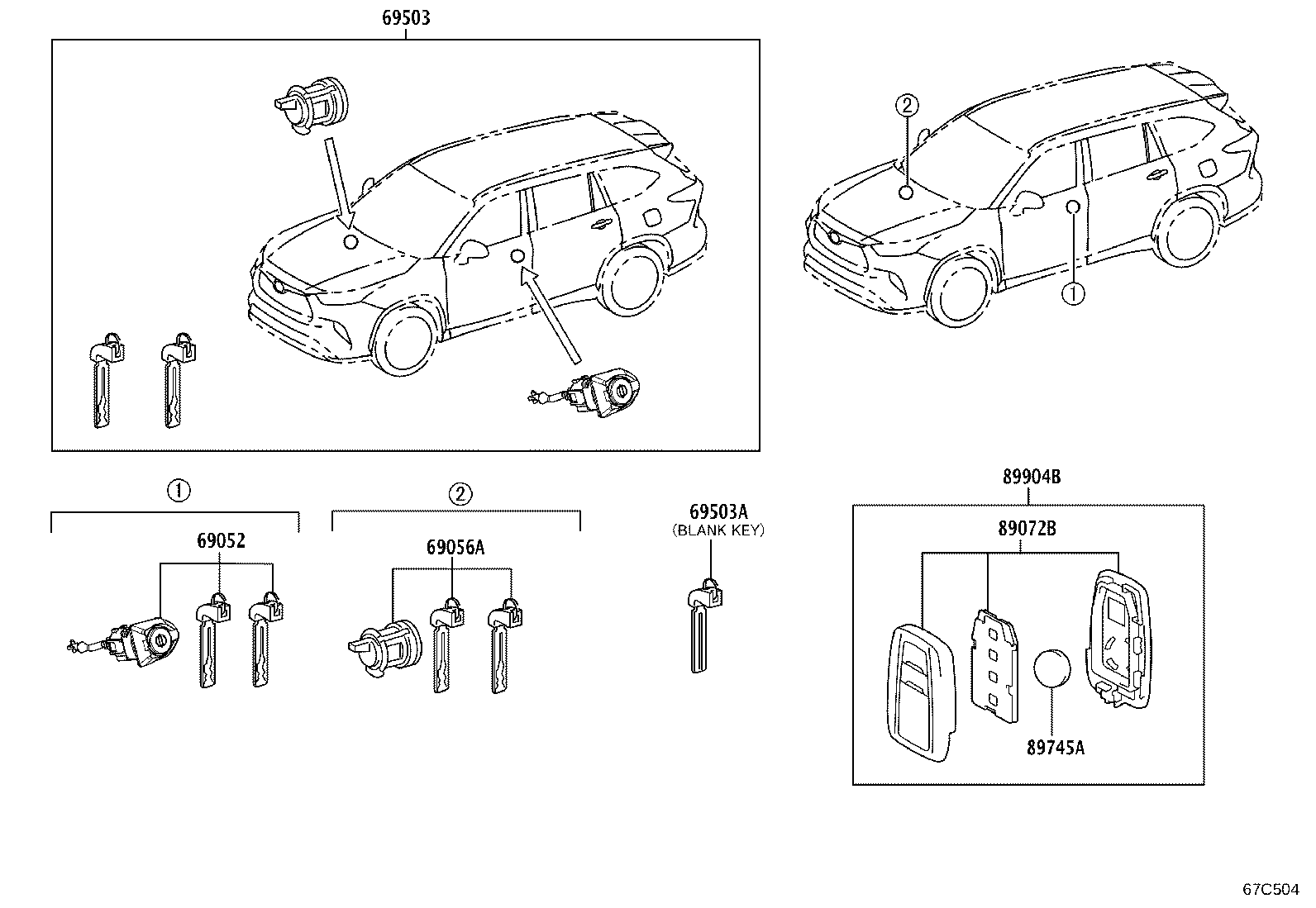 89072-0E730 HOUSING SET, DOOR CONTROL TRANSMITTER (FOR SMART KEY) product image
