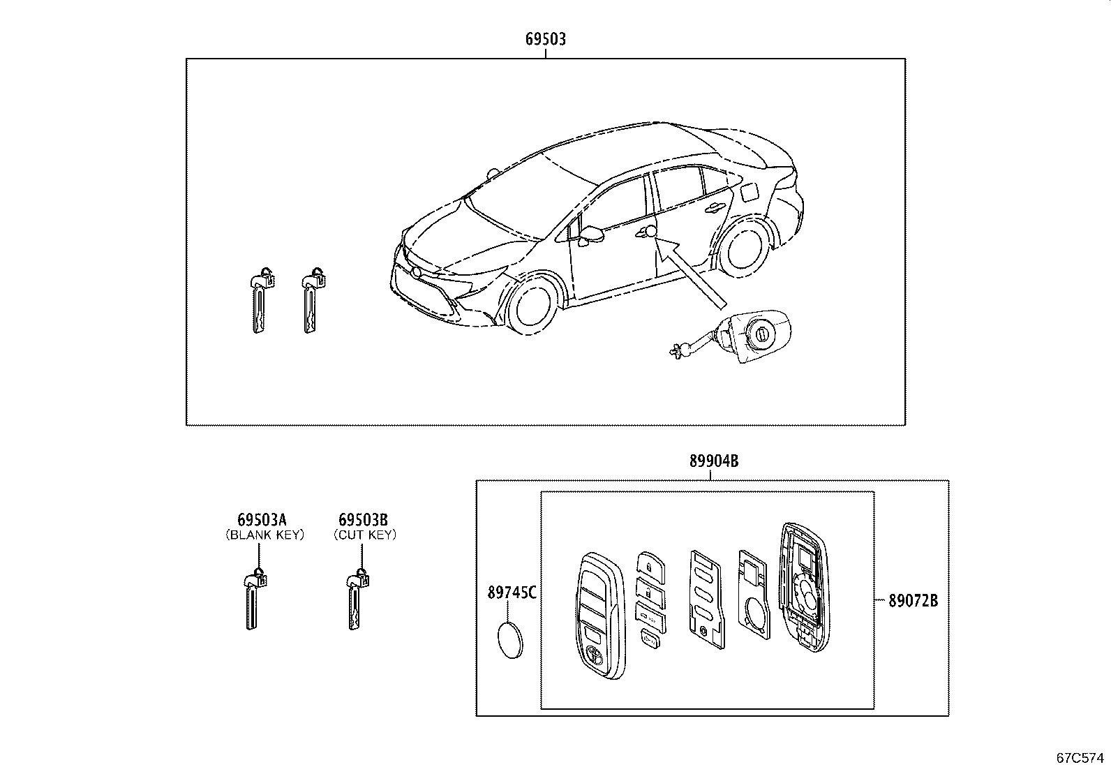 69052-12680 CYLINDER & KEY SET, DOOR LOCK, LH product image