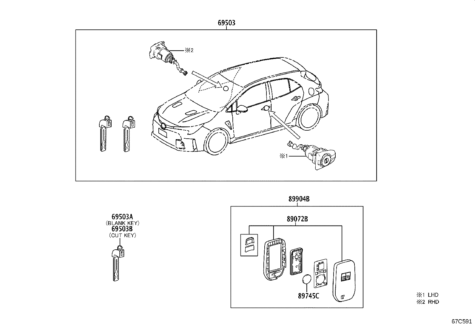 89072-12C80 HOUSING SET, DOOR CONTROL TRANSMITTER (FOR SMART KEY) product image