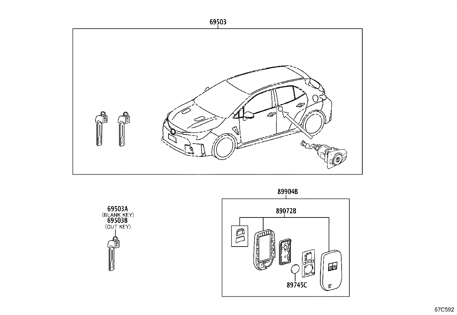89072-12760 HOUSING SET, DOOR CONTROL TRANSMITTER (FOR SMART KEY) product image