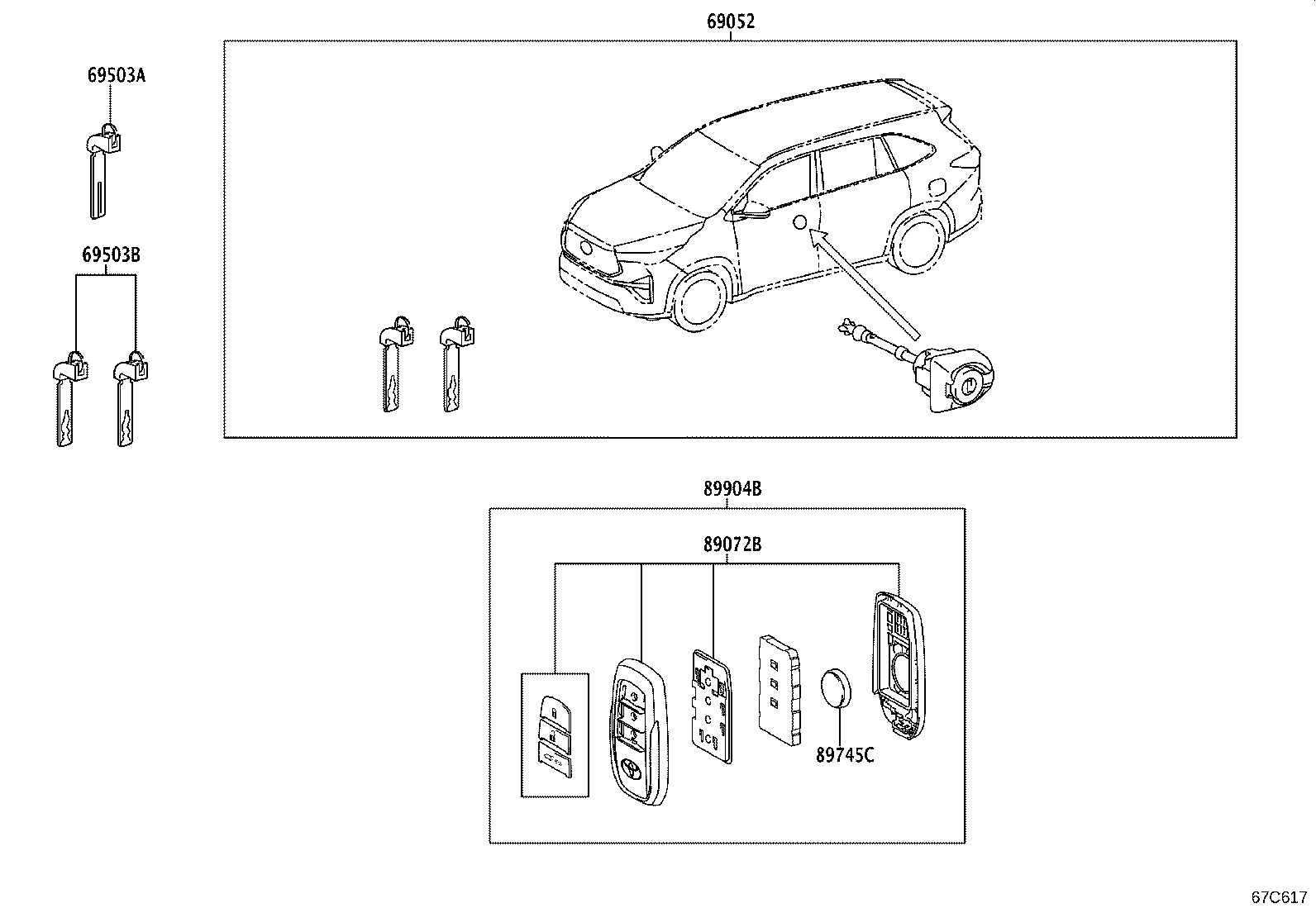 69052-VT010 CYLINDER & KEY SET, DOOR LOCK, LH product image