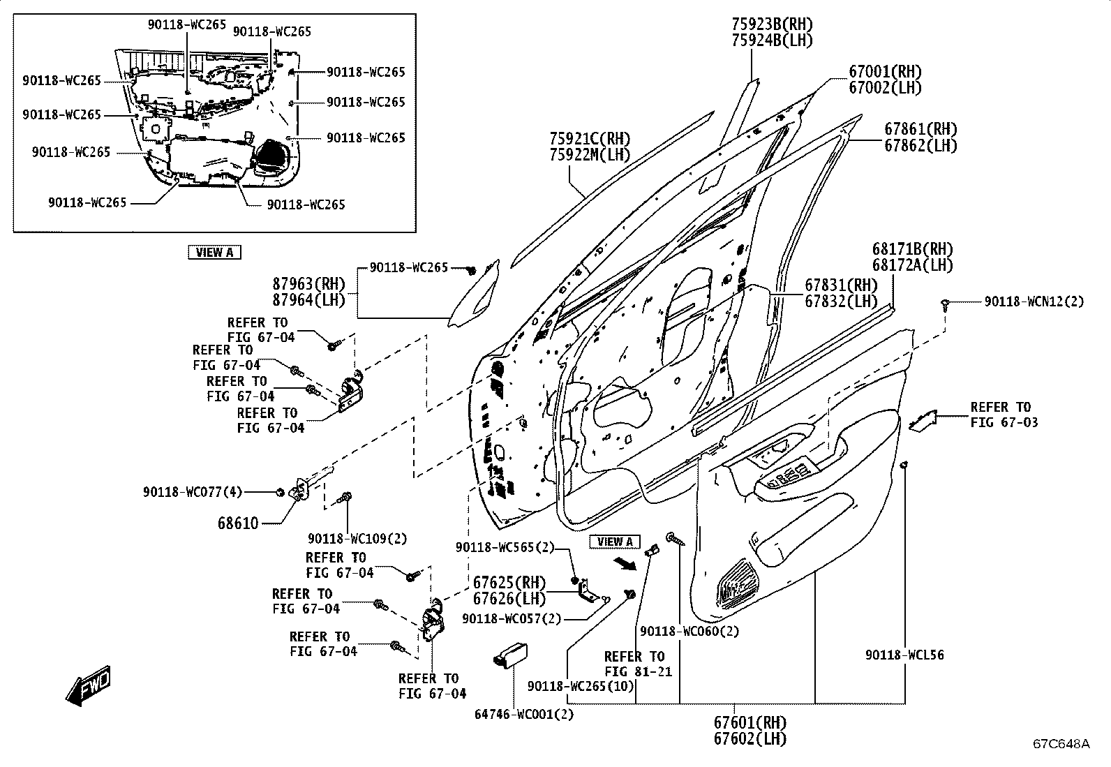 67404-WC006 FRAME SUB-ASSY, FRONT DOOR, REAR LOWER LH product image