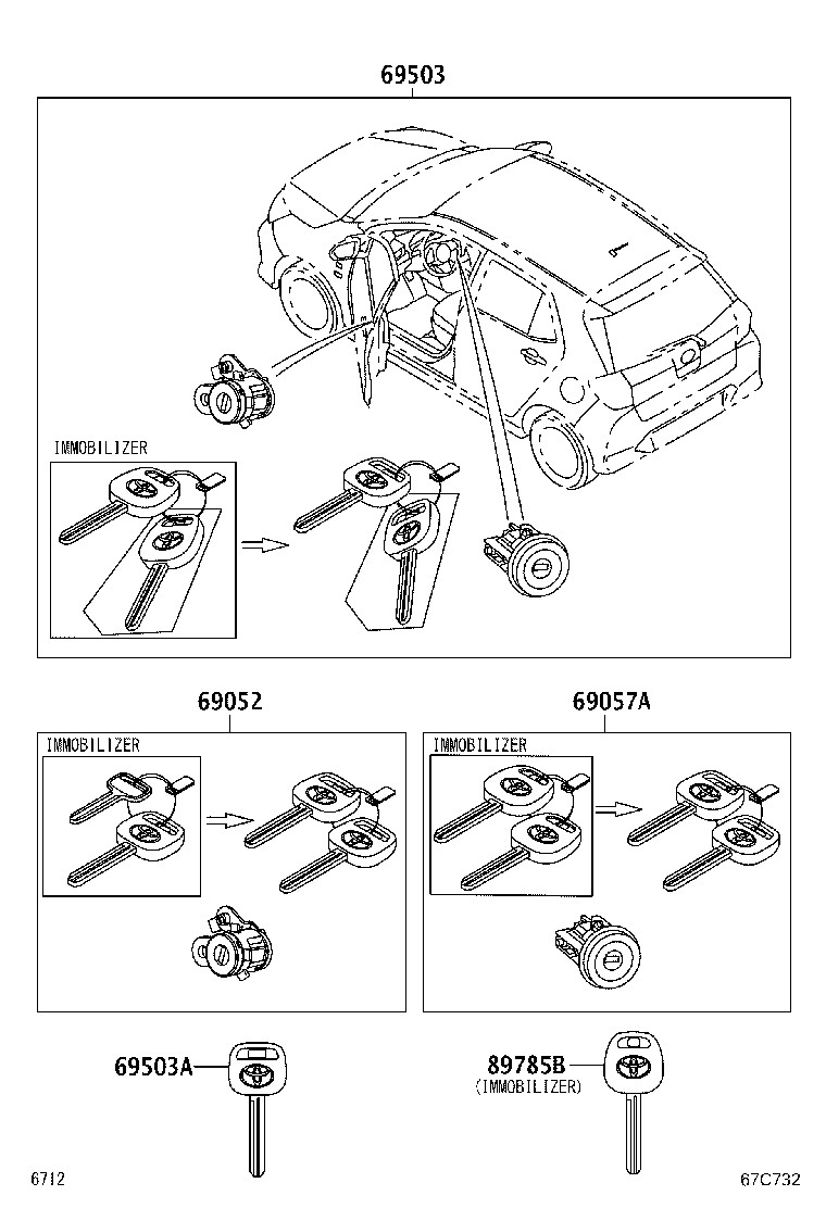 69057-BZ280 CYLINDER & KEY SET, IGNITION SWITCH LOCK product image