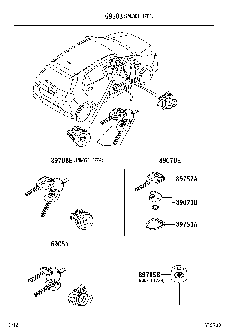 69057-BZ280 CYLINDER & KEY SET, IGNITION SWITCH LOCK product image