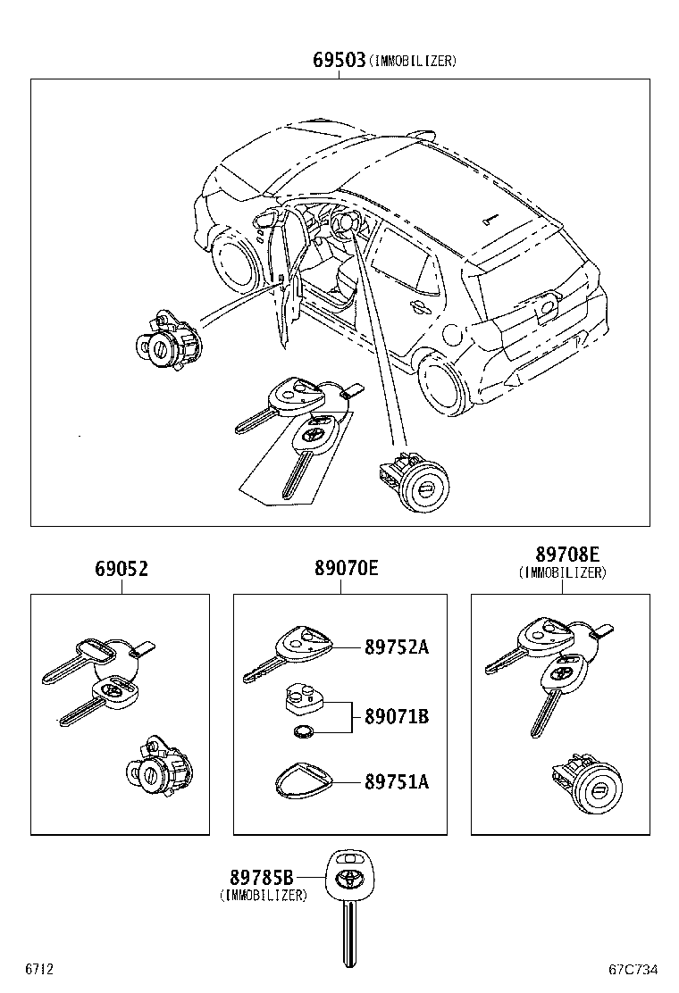 69057-BZ280 CYLINDER & KEY SET, IGNITION SWITCH LOCK product image