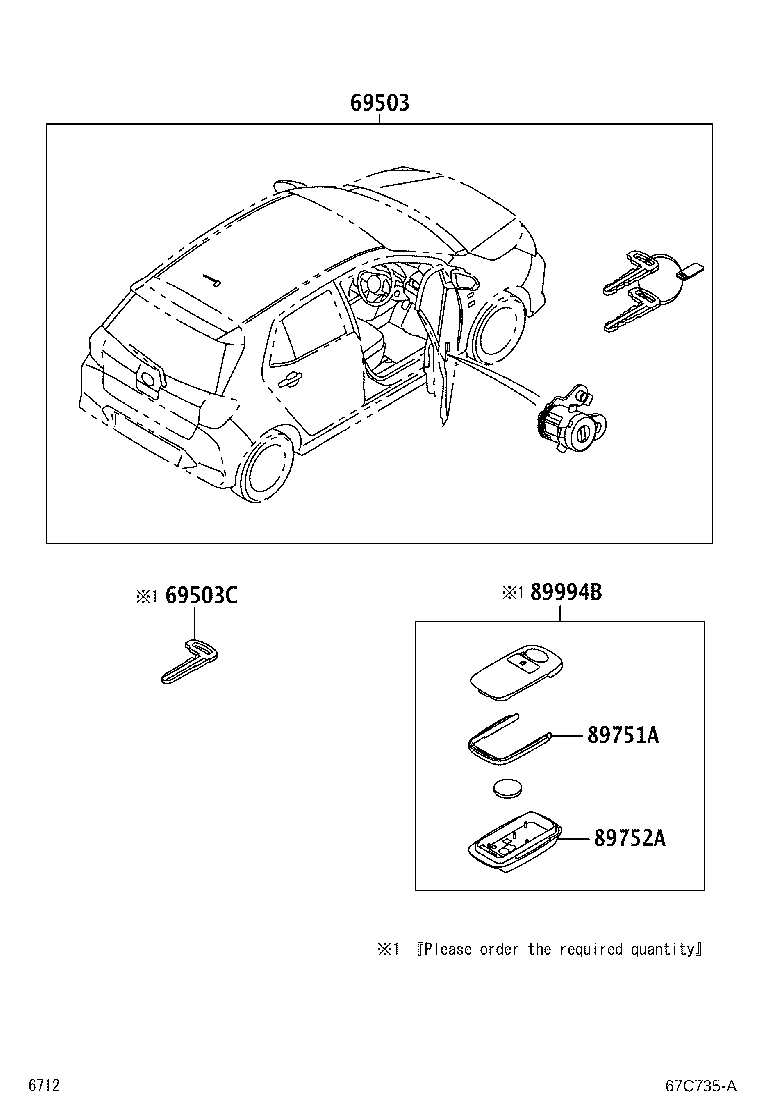 69057-BZ280 CYLINDER & KEY SET, IGNITION SWITCH LOCK product image