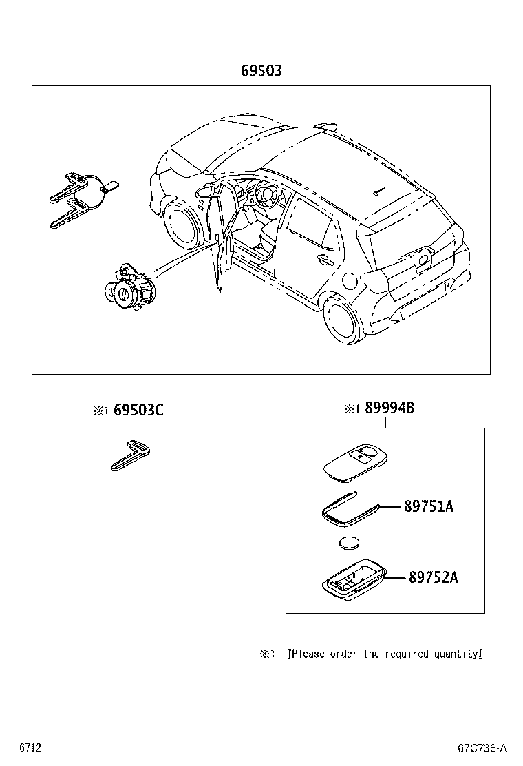 69057-BZ280 CYLINDER & KEY SET, IGNITION SWITCH LOCK product image